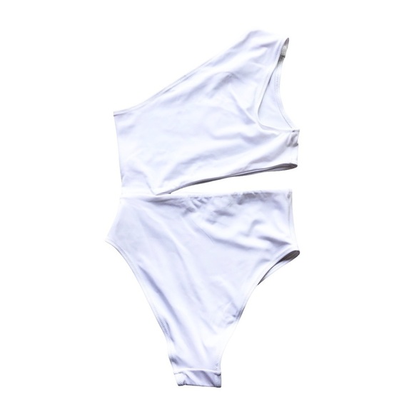 OYE Rhea One Shoulder Asymmetrical Cut Out One Piece Swimsuit White XS - Picture 5 of 15